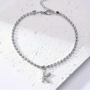 Letter K Pendant Tennis Anklet and Hand Chain Bracelet